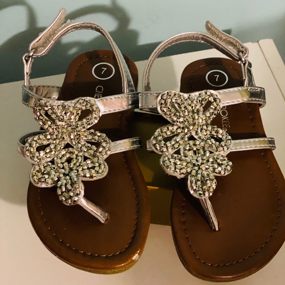 Kids Silver Sequin-beaded Sandals